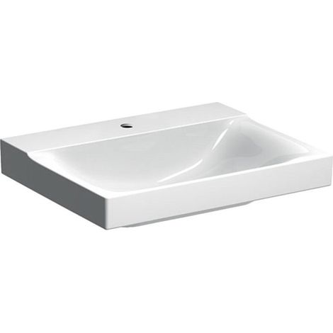 Lavabo Geberit Xeno², 60x48cm, troude robinetterie au centre, sans trop-plein, Blanc, KeraTect