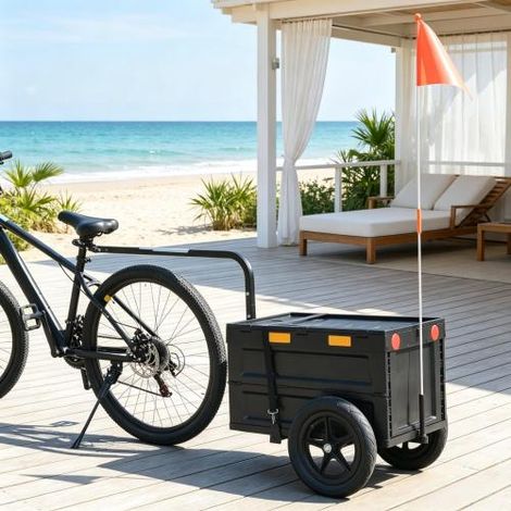 Rimorchio da 65 litri per trasporto merci in bicicletta, carrello pieghevole con copertura in plastica, disponibile in loco. (1/5)
