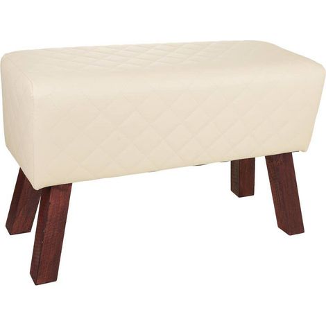 Tabouret design bois assise colorée pour salon moderne - crème et pieds bois foncé (1/5)