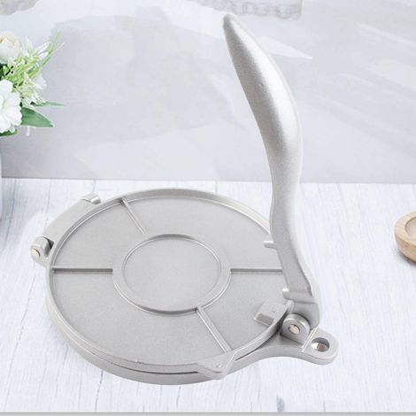 Presse à tortillas et rotis, outil de cuisson de 20 cm en alliage d'aluminium avec poignée incurvée. (1/5)