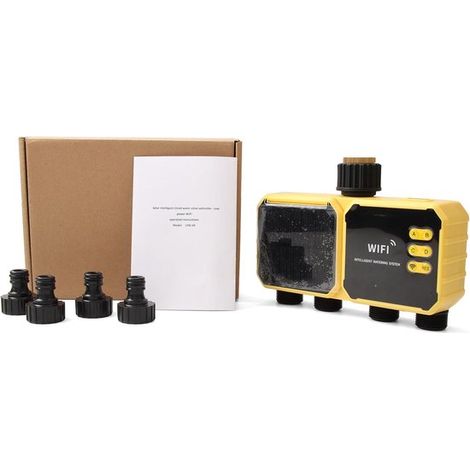 Temporizador para válvula de riego de jardín - Riego inteligente - Riego automático - Funcionamiento con energía solar - 4 zonas - Negro (1/5)