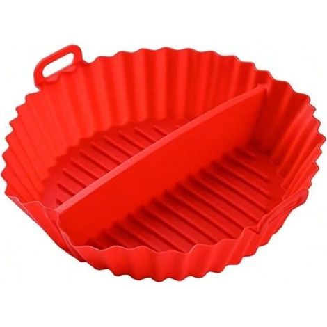 Moule Silicone Air Fryer, 2 Pièces Rond Accessoires Air Fryer Réutilisable Moule Air Fryer Plat Silicone Air Fryer pour Air Fryer Micro-ondes Four,Rouge (1/2)
