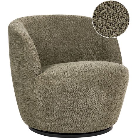 Swivel Armchair Dark Green Chenille Upholstery with Armrests Wide Seat Living Room Modern KUOLPA