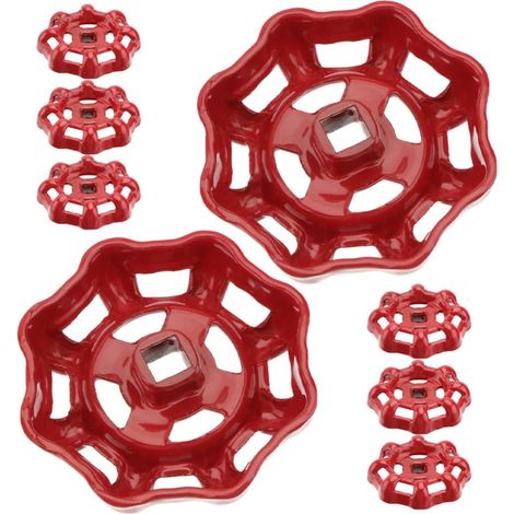 Poignée Roue Vanne en Fonte Rouge, Lot de 8 Pièces (1/5)