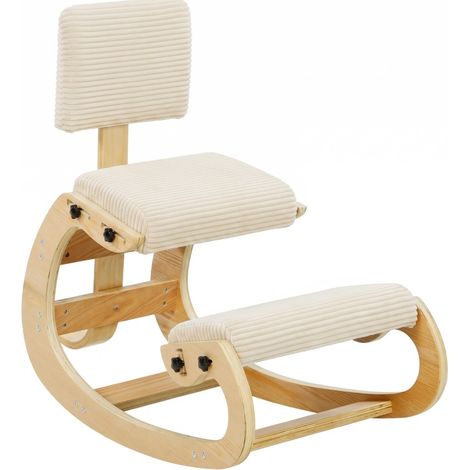 Sedia ergonomica in ginocchio con schienale, seduta 48 cm, tessuto a coste, struttura in legno, bianco crema (1/5)