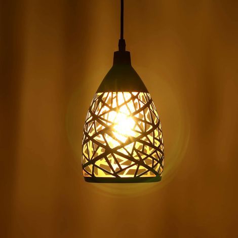 Suspension Luminaire Industrielle Eclairage de Plafond Rétro E27 Suspension Lamp Noir Or Éclairage de Plafond en Osier (1/5)