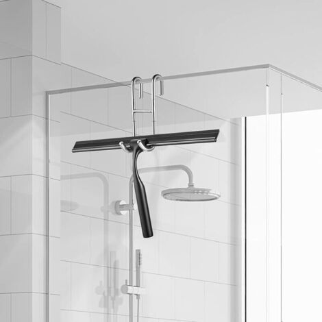 Raclette de douche en acier inox 26cm – Crochet sans perçage – Bande silicone longue pour nettoyage efficace – Salle de bain, miroir, carrelage