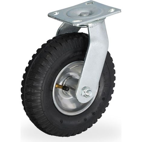 Roulette pivotante à pneumatique 2,50-4 pour transport, charge max 120 kg, plaque à visser, noir/argent (1/5)