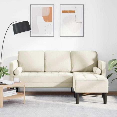 Ecksofa L-Form 4-Sitzer Creme Samt 173x131cm wasserdicht mit Kissen (1/5)