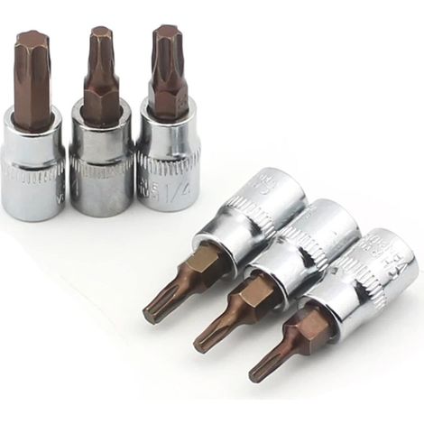 6 pièces 1/4 pouces tournevis Torx douilles embouts ensemble tournevis à tête d'entraînement douille métal matériel outils à main ensemble T10 T15 T20 T25 T30 T40 Prise de courant (1/5)
