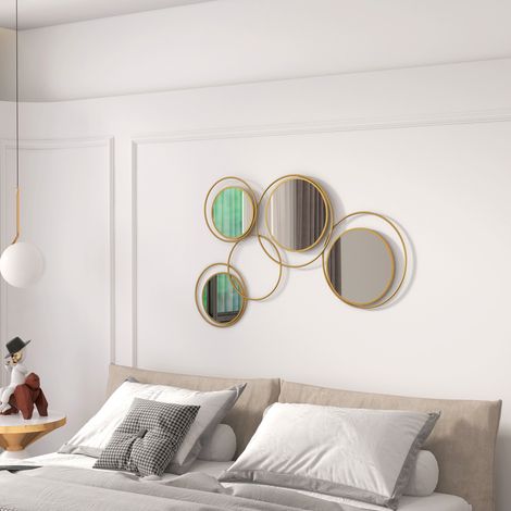Décoration Murale 3d Miroirs Ronds Salon Chambre Couloir Mobilier Intérieur Doré 110x68cm