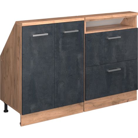 Dachschrägenschrank-Set Rion, Schwarz Beton/Goldkraft Eiche, 2er Set, Vicco