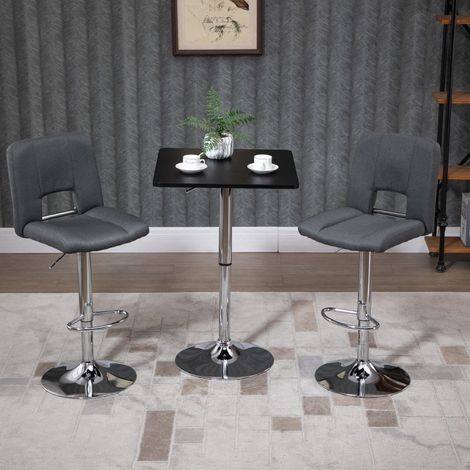 Table de bar en bois et métal noir, ronde, réglable en hauteur, plateau pivotant à 360° (1/5)