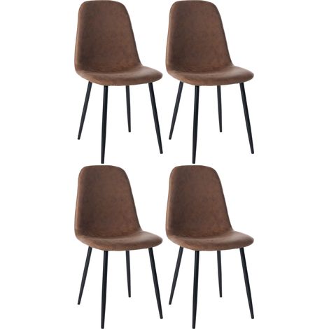 Lot de 4 chaises de salle à manger design moderne avec pieds en métal noir et assise en PVC marron 100001822