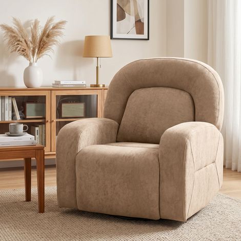 Fauteuil relax 360° pivotant en velours nuage, assise large, pour salon, couleur kaki (1/5)
