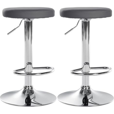 Set di 2 sgabelli da bar dal design semplice con seduta sintetica grigia e struttura in metallo cromato TDB10692