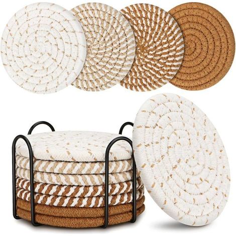 Dessous de verre table basse,lot de 8 dessous de verre,dessous de verre absorbants pour boissons,dessous de verre bohème-marron (1/5)