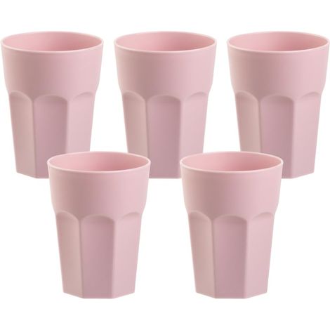 Lot de 5 gobelets en plastique rose pastel de 400 ml avec trait de repère incassable, empilables, réutilisables, en plastique, pour fête (1/5)