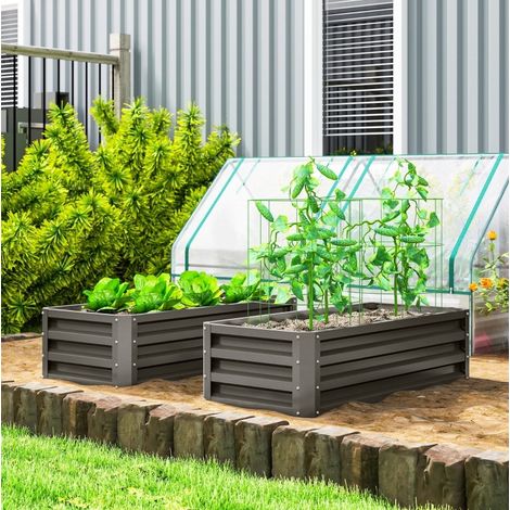 Bac potager surélevé 105x45x30 cm acier gris HAVRYA (1/5)