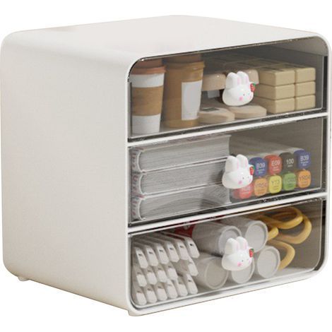 Boîte de rangement pour cosmétiques à tiroir, boîte de rangement pour maquillage, étagère de bureau, panier pour chambre d'étudiant, maison, grand format, lapin blanc