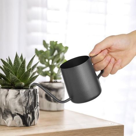 Miniatur-Gießkanne aus rostfreiem Edelstahl, langer Ausguss, 350 ml (schwarz) (1/5)