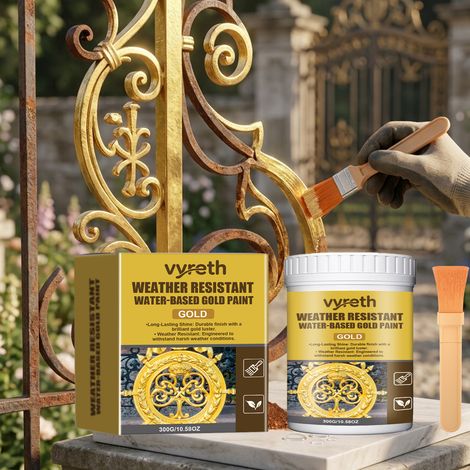 Peinture dorée à base d'eau résistante aux intempéries, idéale pour la décoration intérieure et extérieure, applicable sur divers matériaux, imperméable, résistante à l'usure et conservant sa brillanc (1/5)