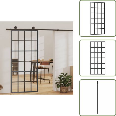 Schiebetür ESG-Glas und Aluminium 90x205 cm Schwarz - Schiebetür - Glasdoor - Aluminiumtür - Wohnzimmertüre - Gardinentüre (1/5)
