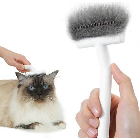 Brosse à chat pour chats à poils longs – Outil de démêlage 2 en 1 – Dents en acier inoxydable – Élimine les poils morts et emmêlés (1/4)
