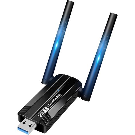 AC1300 WiFi USB Adapter Dual Band (2.4G/5.8GHz) - 1300Mbps High Speed WLAN Stick für PC/Laptop - USB 3.0 - Kompatibel mit Windows 11/10/8/7/XP & Mac OS - Einfache Installation