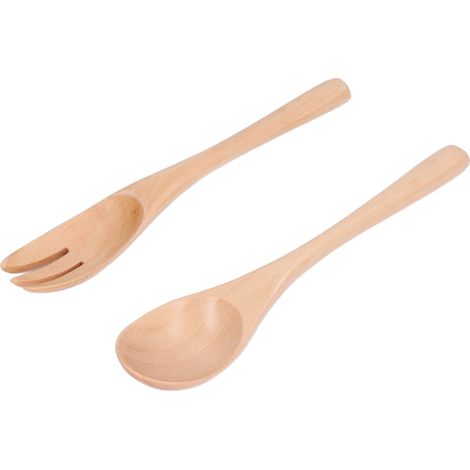 Ensemble cuillère et fourchette en bois naturel, écologique et réutilisable pour salade (1/5)