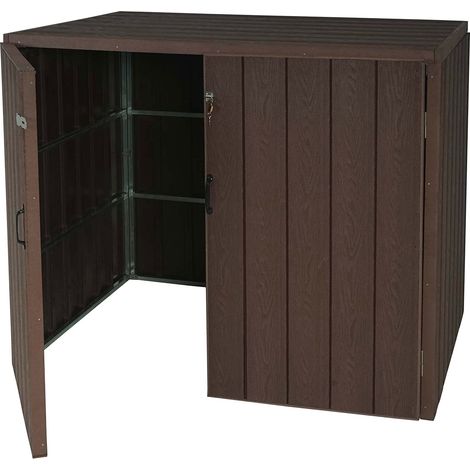 Cubo de basura para exterior que alberga contenedores de basura 117x142x102 cm hasta 4 contenedores en aspecto de madera metálica marrón 040001626