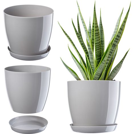 KADAX Blumentopf mit Untersetzer, aus Kunststoff, rund, 18 cm, Grau