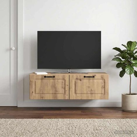 Meuble TV mural avec rangements en bois d’ingénierie, chêne artisanal, 98 x 41 x 30 cm - PANGIVO (1/5)