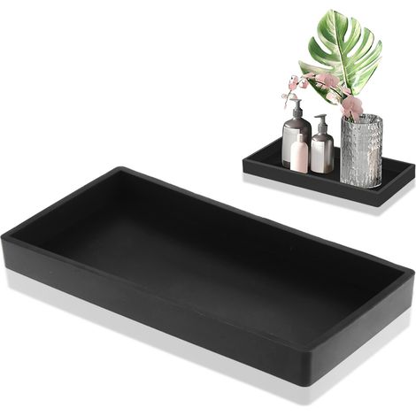 1 Plateau de rangement en silicone, imperméable et résistant à la chaleur, organiseur rectangulaire noir pour salle de bain et cuisine (1/5)