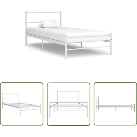 The Living Store Cadre de lit sans matelas blanc métal 90x200 cm - Lit Simple - Cadre De Lit - Lit Metal - Lit Blanc - Literie (1/5)
