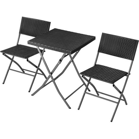 Ensemble Table Chaise Bistro 3 Pièces Avestar, Mobilier de Jardin Pliable pour 2 Personnes, Table de Terrasse en Rotin PP Imperméable et Résistant aux Intempéries Noir