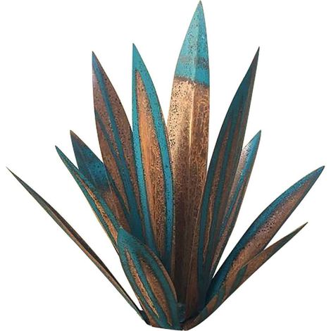 Escultura rústica de agave azul de 35 cm - Estatua art déco, decoración del hogar, estatua de jardín, adorno de césped, estaca de jardín, planta de agave de metal para patio exterior