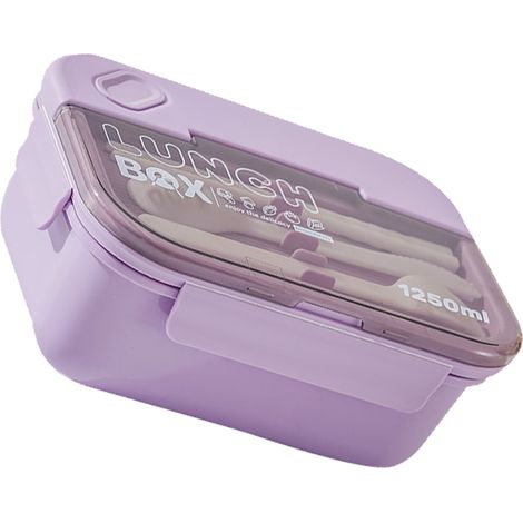 Boîte à lunch à 3 compartiments, 1250 ml, violette, anti-fuite, en silicone PS/PP, compatible micro-ondes, idéale pour le bureau. (1/5)