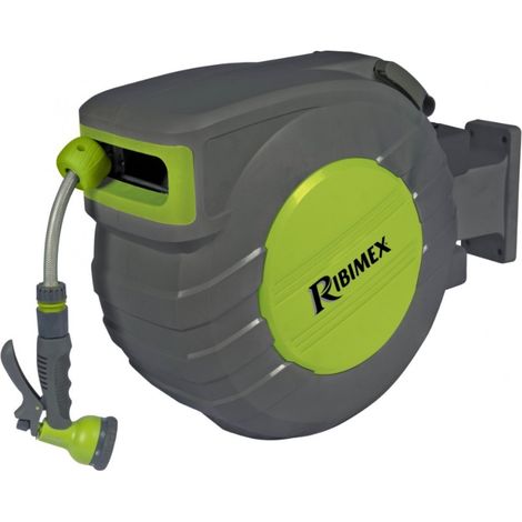 Ribiland – Dévidoir automatique 40 mètres – Tuyau PVC diamètre 12,5 mm – Pistolet multifonctions avec raccord rapide – Support mural orientable - ACQUAROLL40