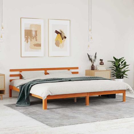 Bed Frame Wax brown 200 x 200 cm Solid Wood Pine vidaXL (1/5)