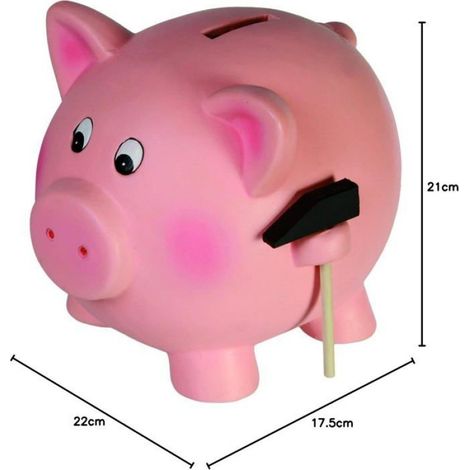 Tirelire Géante XXL en Céramique Rose à Casser - Avec Marteau et Enclos Bois - Design Rigolo et Original (1/3)