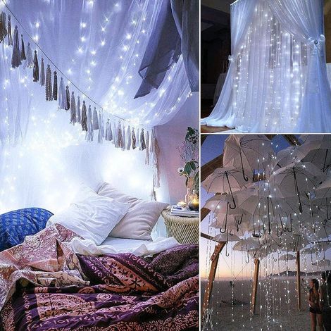 Rideau de guirlandes lumineuses de 3x3m, rideau lumineux LED de 300 LEDs pour intérieur, rideau lumineux extérieur avec 8 modes et prise UE, étanche IP44, rideau lumineux LED pour la Saint-Valentin, f