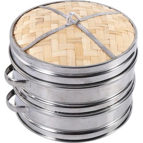 Cuit-vapeur en bambou à 2 étages avec couvercle, diamètre 20,3 cm, panier vapeur pour dim sum et cuisine asiatique (1/5)