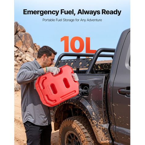 Jerrican carburant 10 L rouge, bidon essence bec verseur + support antivol, débit 15 L/min, étanche sécurisé, plat transportable auto moto ATV UTV (1/5)