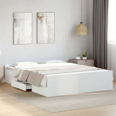 Estructura cama con cajones madera ingeniería blanca 160x200 cm (1/5)
