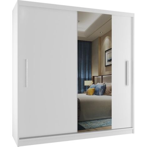 BELINI Grande Armoire 2 Portes Coulissantes VERONA MSE 158 cm - Miroir Intégré & Tringle - Chambre Adulte - Blanc Mat (1/5)
