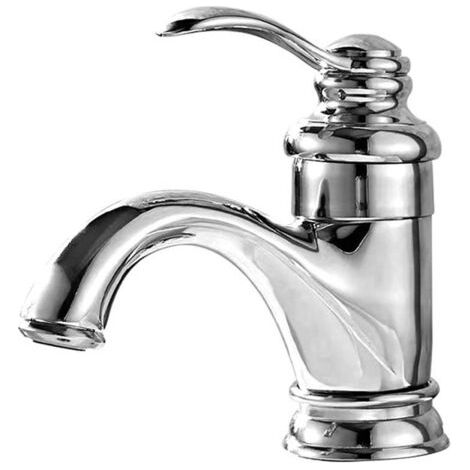 Grifo de baño vintage, grifo de lavabo de latón de una sola manija, grifo de lavabo moderno, agua caliente y fría ajustable, plateado 3/8" (1/5)