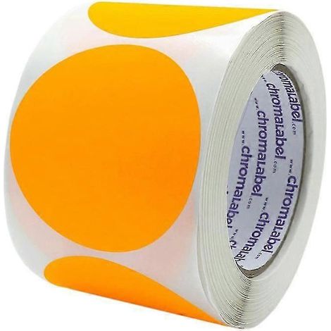 Étiquettes rondes de 5 cm (2 pouces), orange fluorescent, autocollants permanents à points de couleur, rouleau de 500 étiquettes (1/5)
