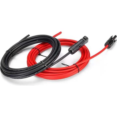 Meter 12 AWG Solarmodul-Verlängerungskabel mit MC4-Buchsen- und -Steckeradapter-Set (5 m rot + 5 m schwarz)