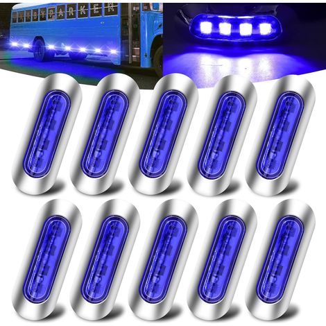 10PCS Feux de Gabarit Bleu, Feu de Gabarit Remorque LED DC 12V-24V Indicateur de Position Étanche avec Lunette Chromée pour Camion Remorque Bus Caravan Bateau Deck Courtoisie (1/5)